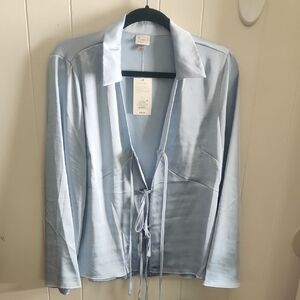 a new day Women's Light Blue Satin Top